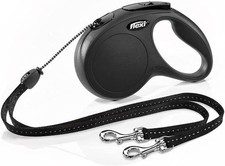 Flexi New Classic Retractable Cord Dog Leash Duo For 2 Small Dogs 16-Foot Black