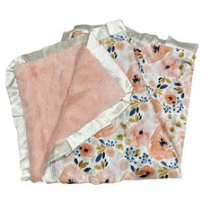 Minky Couture Baby Blanket 30x36 Soft Fluffy Pink  Blue Floral Satin Trim
