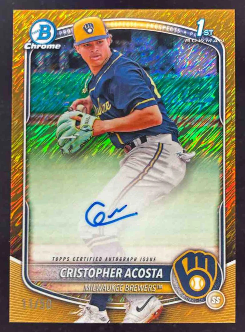 2025 Bowman Chrome Gold Shimmer Refractor #CPA-CAC Cristopher Acosta RC Auto /50