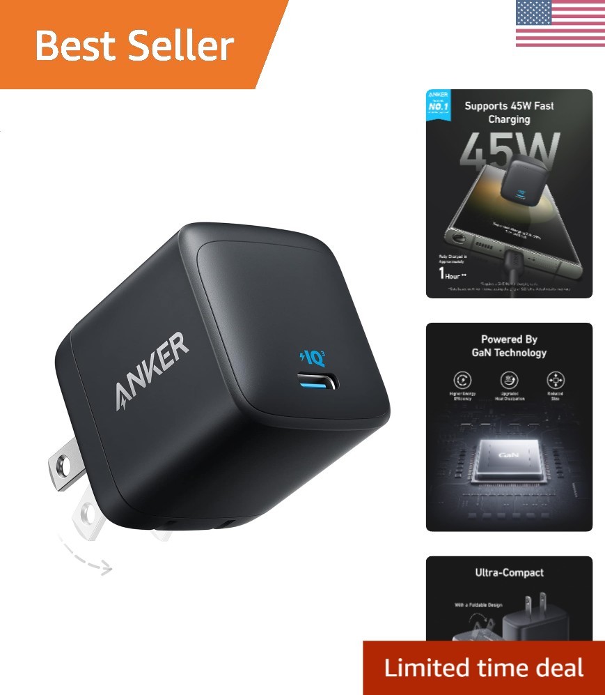Anker Nano USB C Wall Charger, 45W Fast Charging Smart Displ