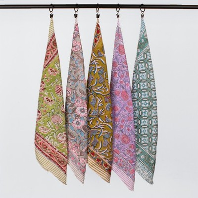 Set Of 5 Colorful Fashionable Kerchief For Summer Handmade Block Printed Bandana