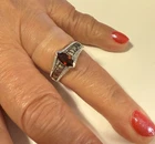 Vintage 925 Sterling Silver  Marquise Cut Garnet Marcasite Ring Sz 5.5”