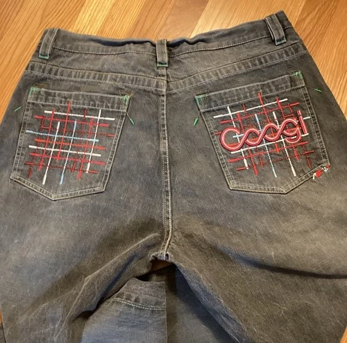 Coogi Jeans Mens 40 x 34 Y2K Blue Denim Embroidered Red Coogi