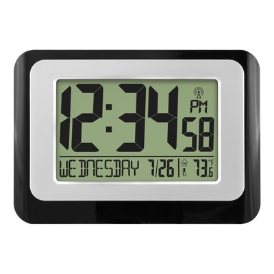 W88631 Digital Atomic Black Wall Clock with Temperature