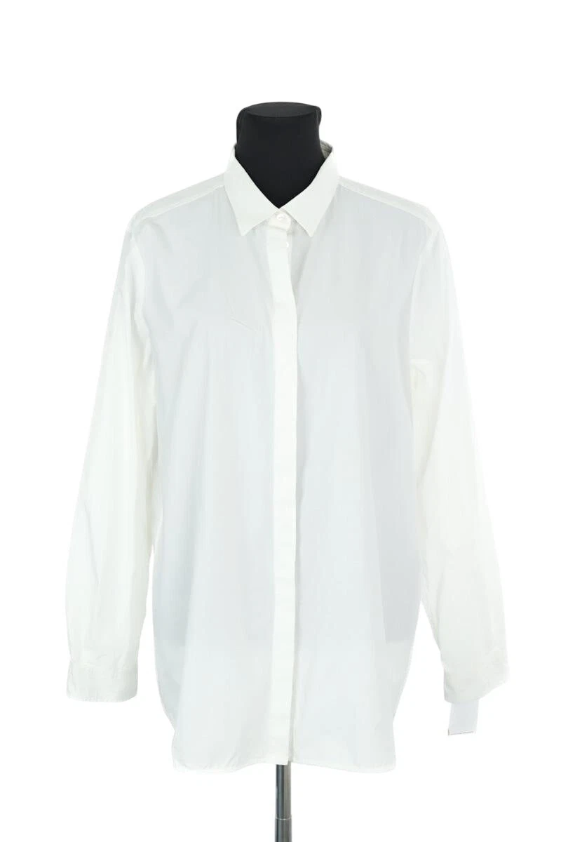 Chemisier Marina Rinaldi Sport - Coton Blanc Rayé Rose, Taille 29 (54/56), Manches Longues - Occasion Très Bon état