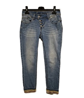 BUENA VISTA Jeans Malibu 7/8 Gr. XS Blau Knopfleiste Steinchen Stretch Denim -G1