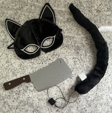 Black Cat Costume Set Mask Ears Plush Tail Cleaver Halloween Accessories