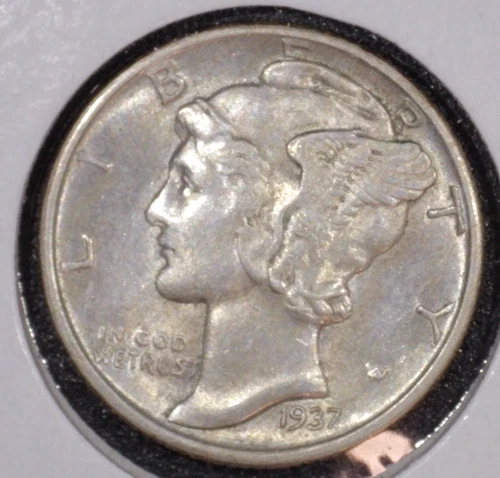 1937 P Mercury Dime  90% Silver AU LOT 37