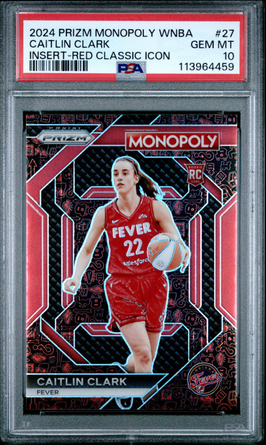 2024 PRIZM ROOKIE MONOPOLY #27 CAITLIN CLARK -INSERT - RED CLASSIC ICON PSA 10 view 1