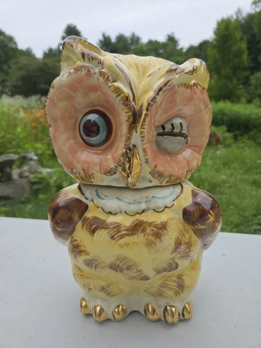 Vintage Shawnee Pottery Blue Eyed Winking Owl Gold Trim 1950s USA