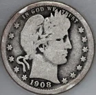 * 1908-P Barber Quarter 90% Silver, 100+ years Old As Shown