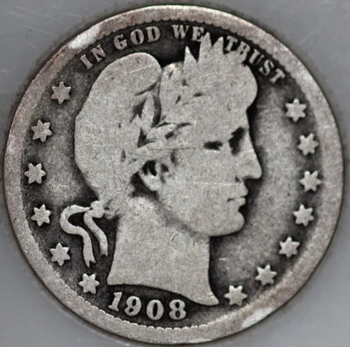 * 1908-P Barber Quarter 90% Silver, 100+ years Old As Shown
