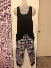 Women  s 2 piece PJ/Lounge Set Black Summer Bohemian Sz L/xl