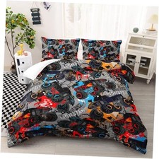 Cartoon Monster Trucks Comforter Set Size, Colorful Motorcycle Queen Trucks20