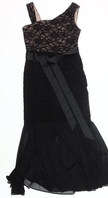 R&M Richards Damen schwarz Spitze One Shoulder Midi Meerjungfrau Kleid Gr. 12