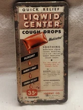 Colorful Vintage Iodent Company Liqwid Center Cough Drop Empty Tin