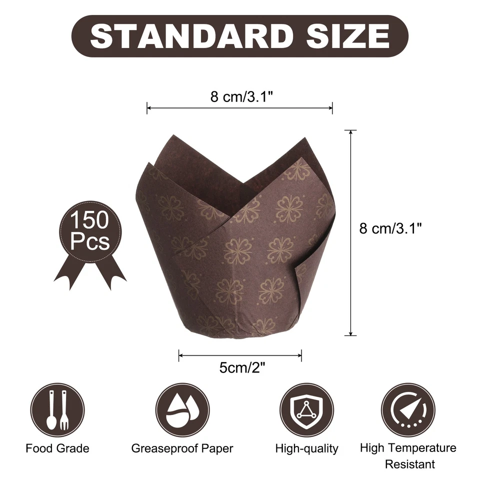 150 Tulpen Backförmchen Cupcake Muffins Liner Papier Wrapper (Goldblume, Kaffee) - Bild 2 von 4