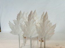 White vintage Leaf Picks Plastic Decorative for Floral Crafts 4 inch lot of 10