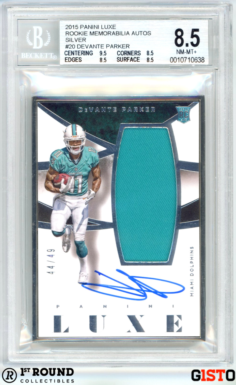 DeVante Parker Panini Luxe Framed Rookie Memorabilia Autograph #DP Silver