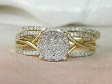 2 Ct Round Cut Simulated Diamond Bridal Wedding Ring Set 14K Yellow Gold Plated