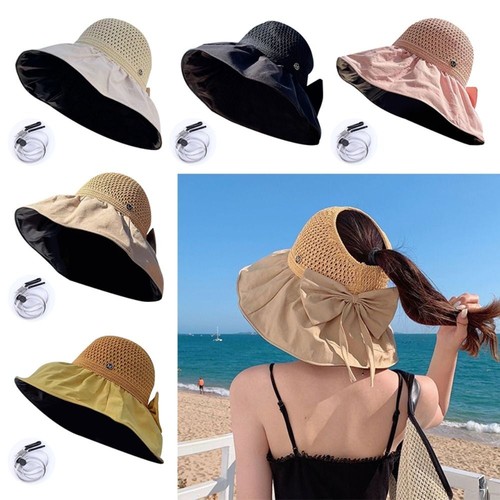 Face Neck Protection Sun Hat with Shawl Beach Cap Bows Ponytail Caps