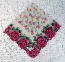 VTG 1950s-1960s LADIES HANKIE, NOSWT BEAUTIFUL ROSES, SCALLOPED EDGES, VERY NICE