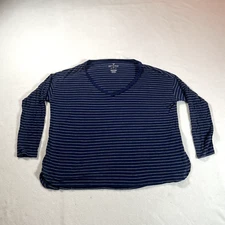 American Eagle Shirt Womens Medium Blue Striped V Neck Soft Lounge Loose Tee