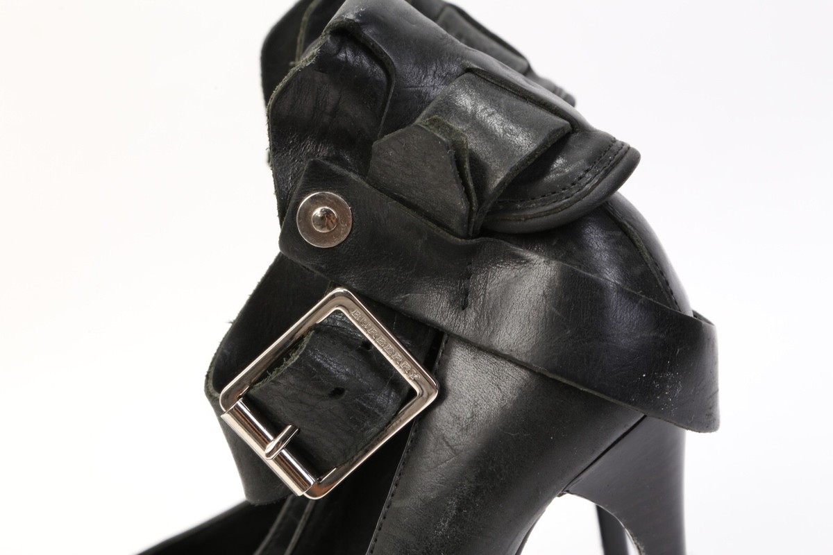 BURBERRY Prorsum Black Leather Ankle Buckle Platform Heels  display picture 1