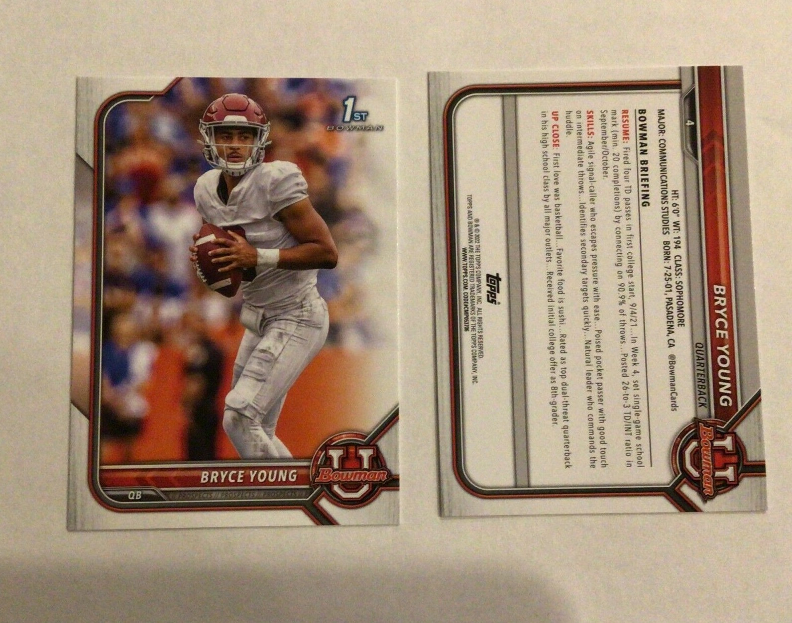 #4 Bryce Young Alabama QB MVP -  1st card RC 2021-22 Bowman University