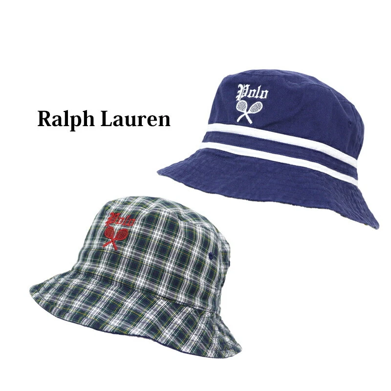 Polo Ralph Lauren Reversible Safari Bucket Cap Hat - Navy with Tennis Rackets