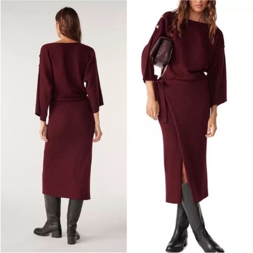 BA&SH Robe Rahlia Ribbed Wrap Skirt Dress Size Large - Picture 2 of 12