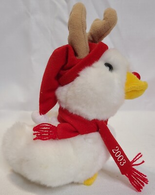 2003 Aflac Ente Weihnachten Plüschpuppe 7 Zoll Macy Santa Rentier funktioniert