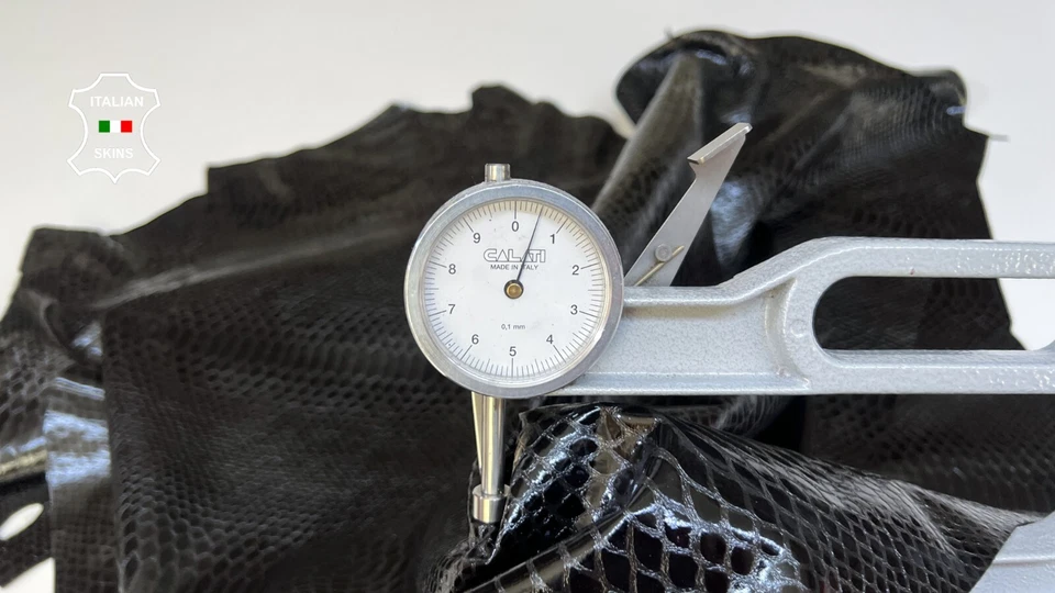 BLACK SHINY SNAKE PRINT ON Thin Soft Lambskin leather 2 skins 10+sqf 0.6mm B5021 - Image 4 of 4