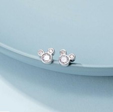 Tiny Disney Mickey Mouse Silver Cubic Zirconia Stud Earrings