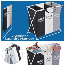 Panier À Linge Pliable Collapsible 3 Sections Pour Vêtements Sombres Et Clairs