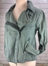 Free People Linen Moto Jacket Snap Front Green Size XS
