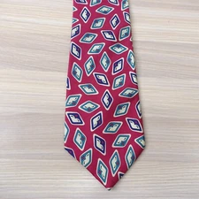 Mens Neck Tie Red Geometric Diamond Print Woven Neckwear Wine Workwear NEW IDEAS