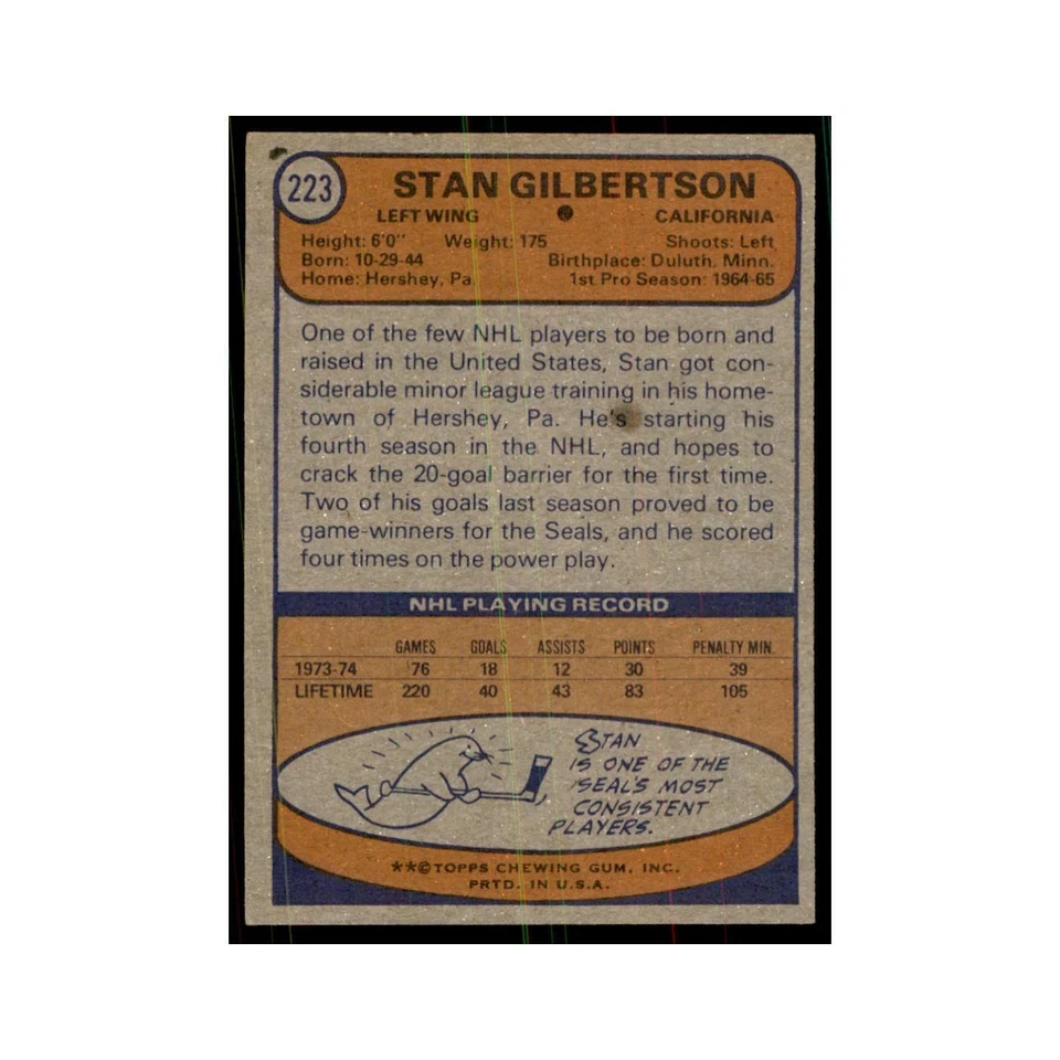 Stan Gilbertson 1974 Topps #223 Hockey Cards Hockey Card EX - Image 2 of 3