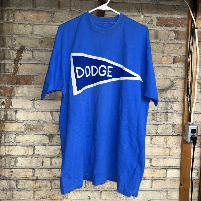 Vtg Single Stitch Blue Boating T-Shirt “DODGE” Flag - No Tag - VHTF - See Desc