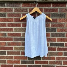 Banana Republic White Textured Scoop Neck Smocked Sleeveless Tank Top