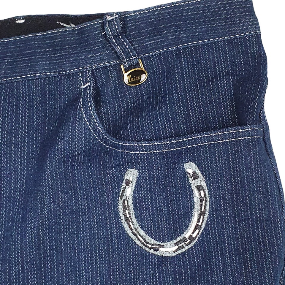 Unicorn Denim Stretch Jodhpurs Size 18 Ladies White Stitching Horse