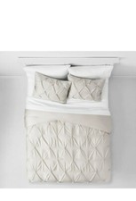 NIP Threshold Creamy Chai Pinched Pleat Pintuck Full/Queen Duvet Cover Set 3pc