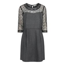 Grey Herringbone Tweed Dress with Lace Top Short Mini BNWT Work Formal Occasion
