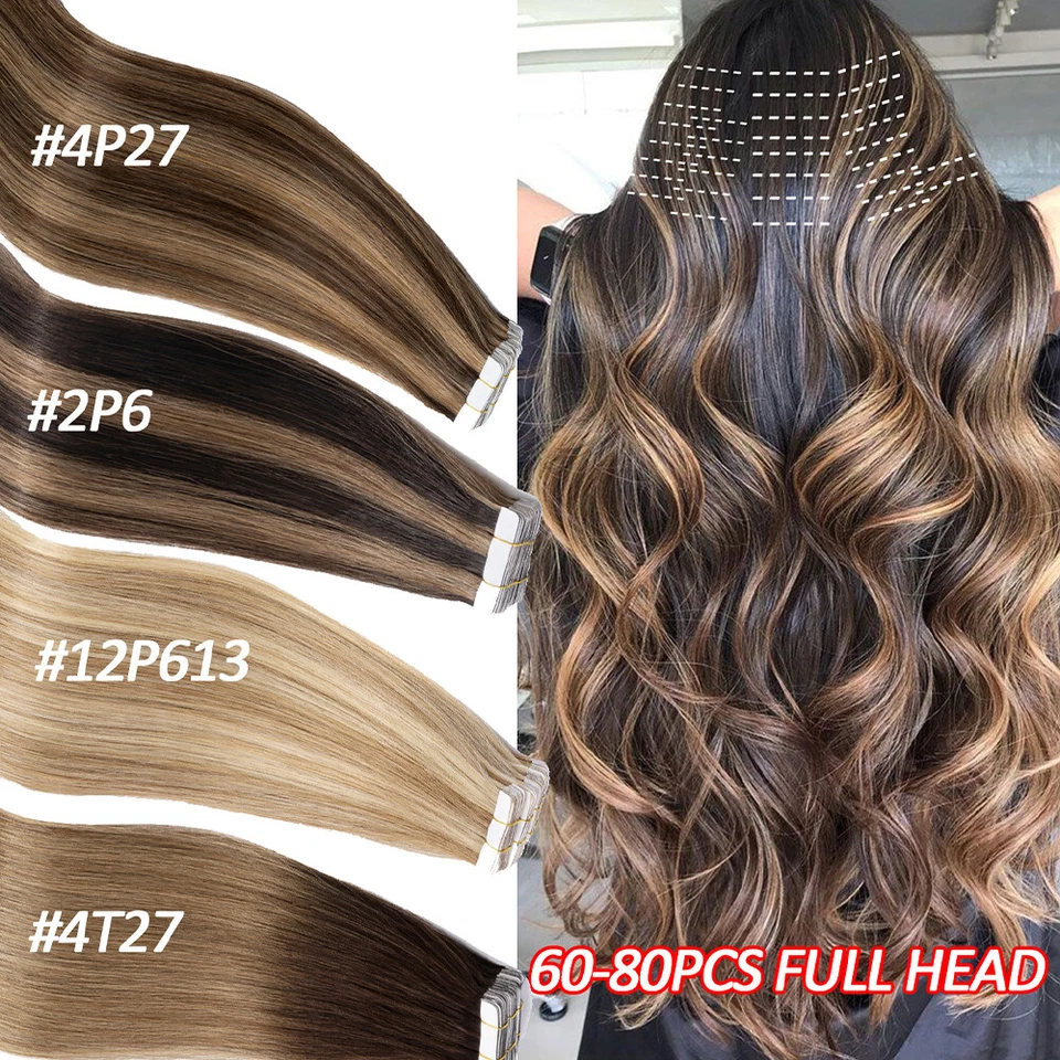 200G Tape In Remy 100% Real Human Hair Extension Full Head Skin Weft Balayage - Image 4 of 4