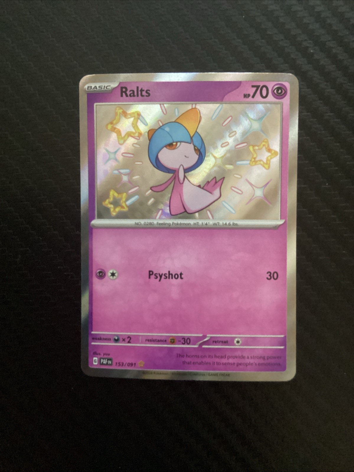 Ralts - 153/091 - Pokemon Paldean Fates Shiny Rare Card NM