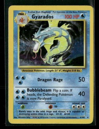 Gyarados 6/102 Base Set Holo Rare Vintage 1999 Pokemon Card