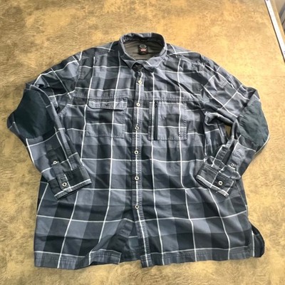 Wrangler ATG Shirt Mens XXL Blue Plaid All Terrain Gear Regular Fit Elbow Patch