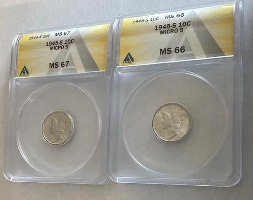 1-day lot 1945 s mercury dime ANACS micro S variety ms 66 & 67
