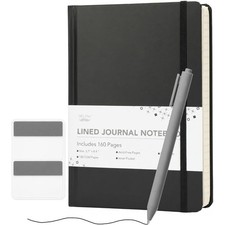 - Lined Journal Notebook, 5.7"x8.4", 160 Pages, Black Journal with Pen Sticky