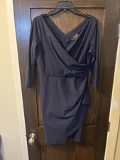 Alex Evenings 3/4 Sleeve Compression Draped Sheath Dress, Navy Blue, Size 12